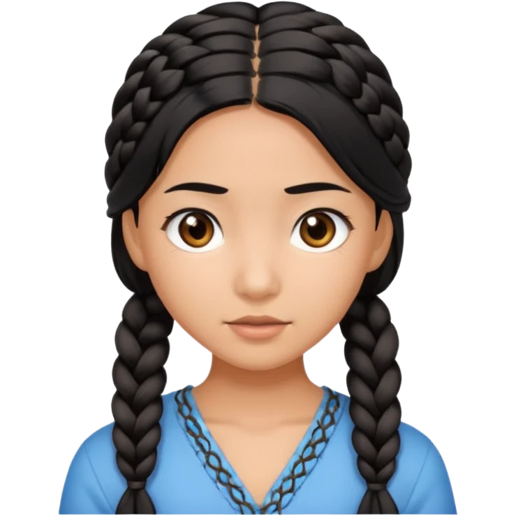 very tan Asian girl with black hair and dark brown eyes, braided hair emoji