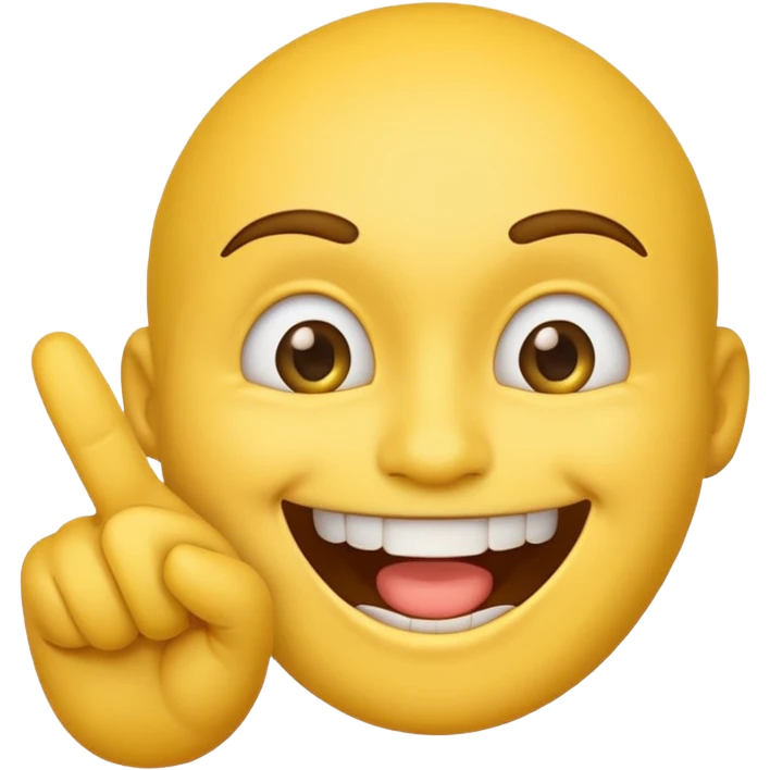 Emoji tête jaune avec un sourire et le doigt sur les dents  emoji