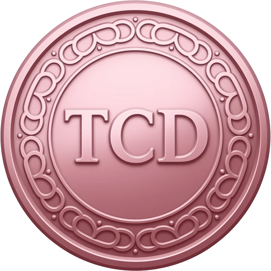 резная розовая монета c надписью TCD с орнаментом emoji