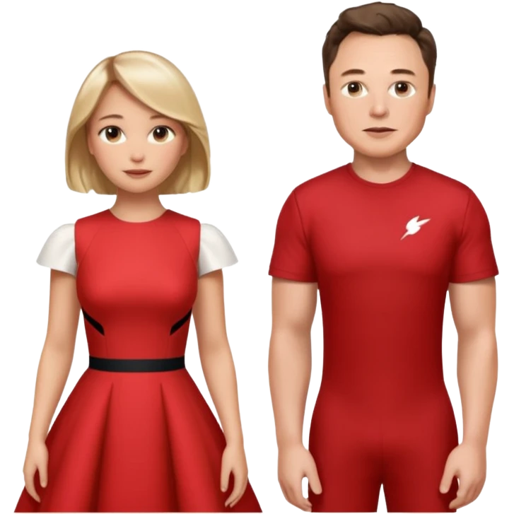 elon musk and Jennifer Lawrence in red dress emoji