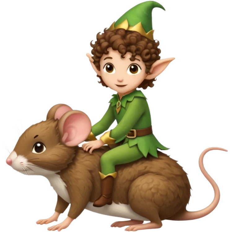 ttiny forest elf short tight curly brown hair riding mouse emoji