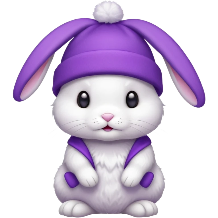 white Bunny wear a purrple benie hat, full body emoji