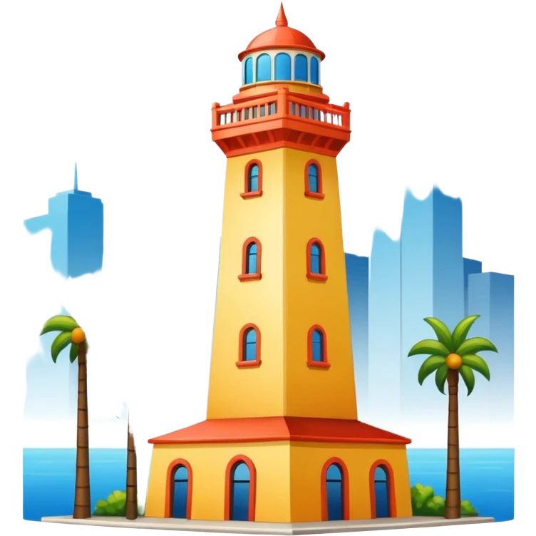 California Tower in San Diego, simple outline, cheerful expression emoji