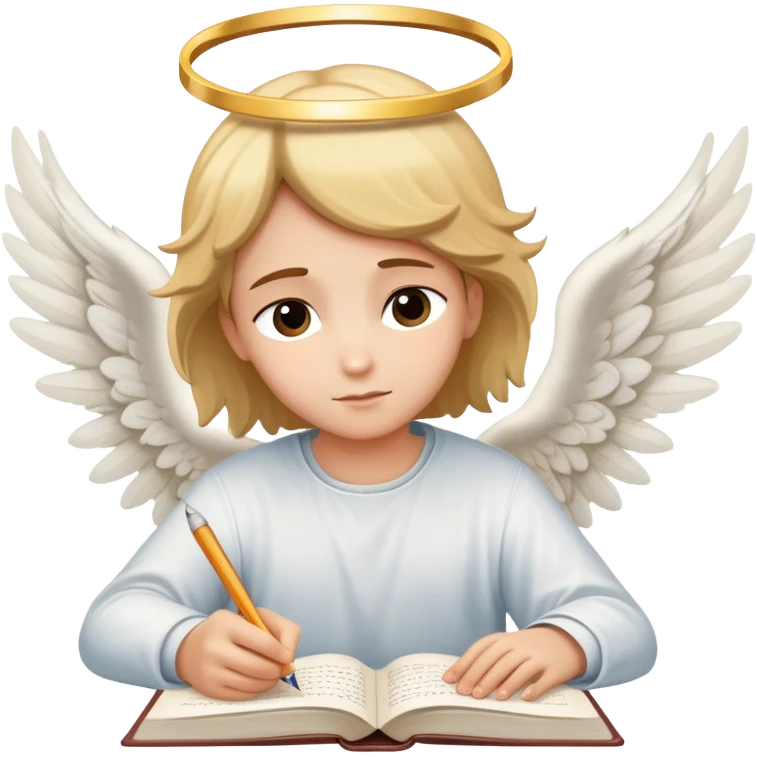 Person writing essay with "Dear God" with halo and angel wings emoji