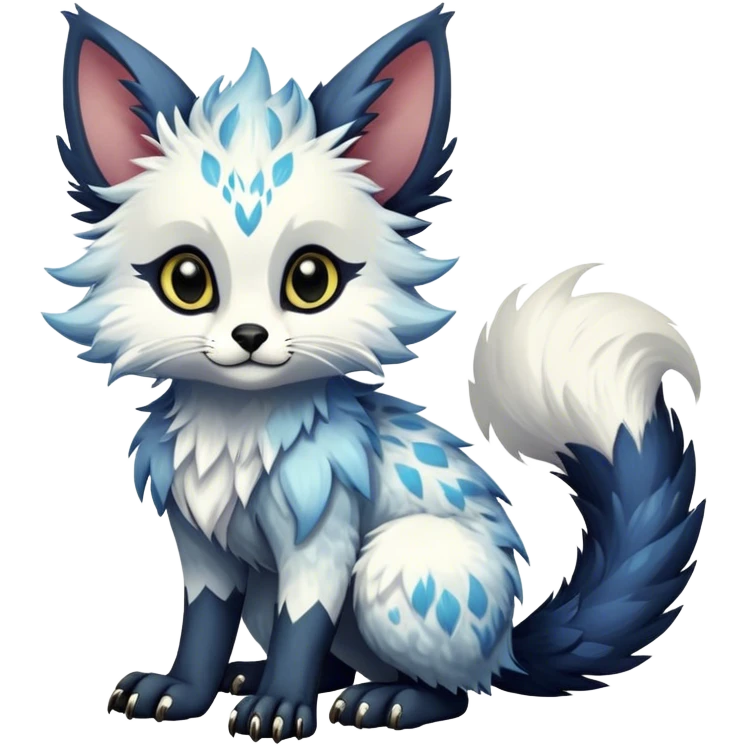 Epic Feral Rare Fantasy shiny edgy cool fluffy Vernid-Trico-species-hybrid-animal by LiLaiRa, random markings, tufted tail, tufted ears, full body emoji