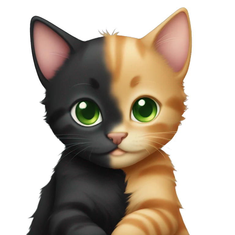 Black kitten with green eyes and ginger kitten hugging eachother cutely emoji