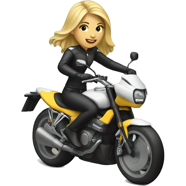 Blonde woman riding racing motorcycle emoji