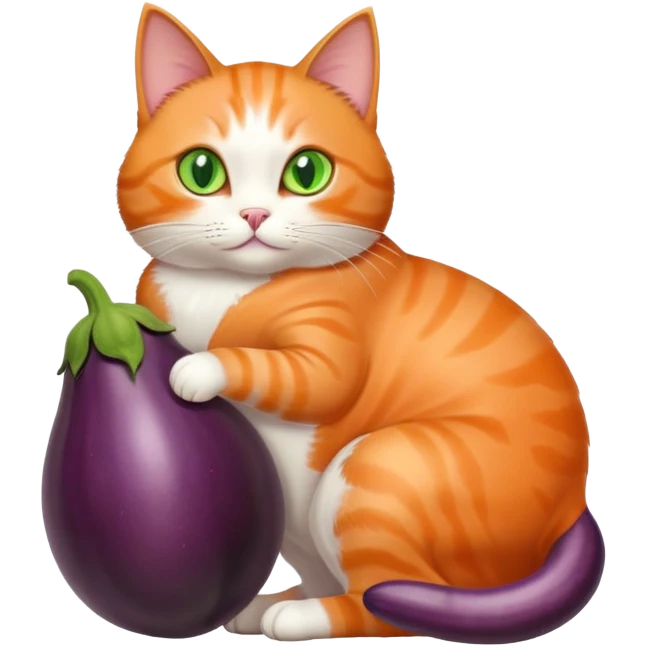 A cat with a big eggplant between its legs emoji