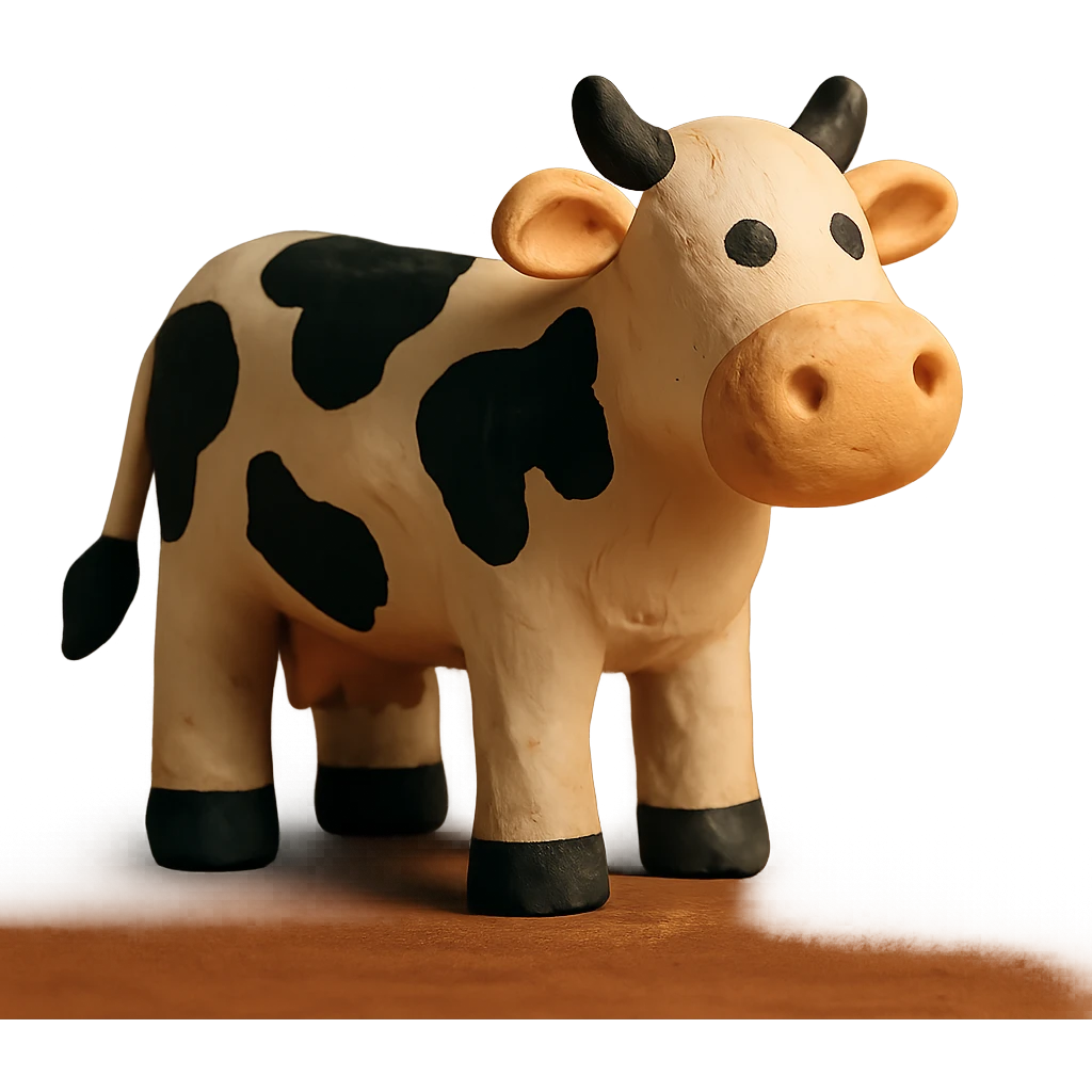 claymation style cow with black and white spots emoji
