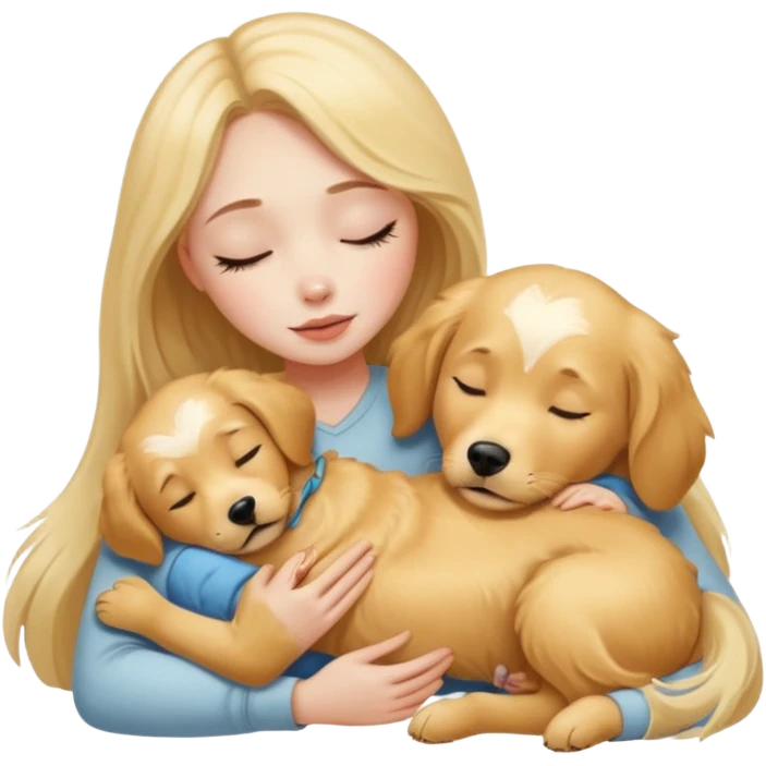 Girl cuddling dog to sleep  emoji