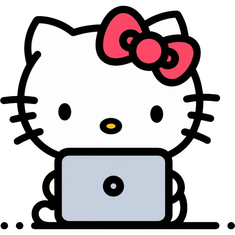 Hello Kitty using a computer laptop emoji