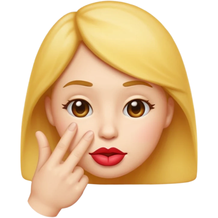  The emoji has puckered lips as if whistling or kissing (like the 😗 emoji) and is holding its index finger and middle finger up to its cheek or ear  in a thoughtful or shushing gesture (like the 👆 emoji). Soft studio lighting, simple composition, isolated on a white background.'}"
} emoji