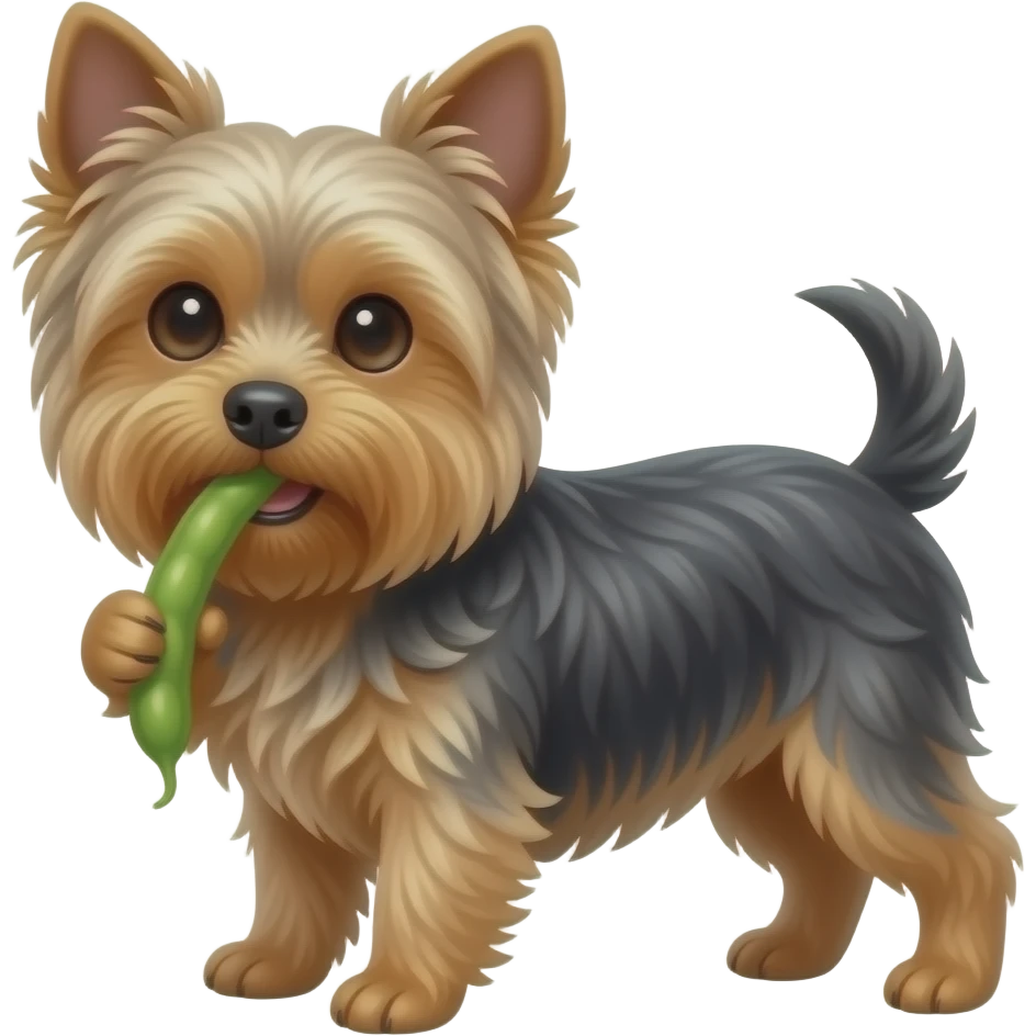 Yorkie dog holding green beans emoji