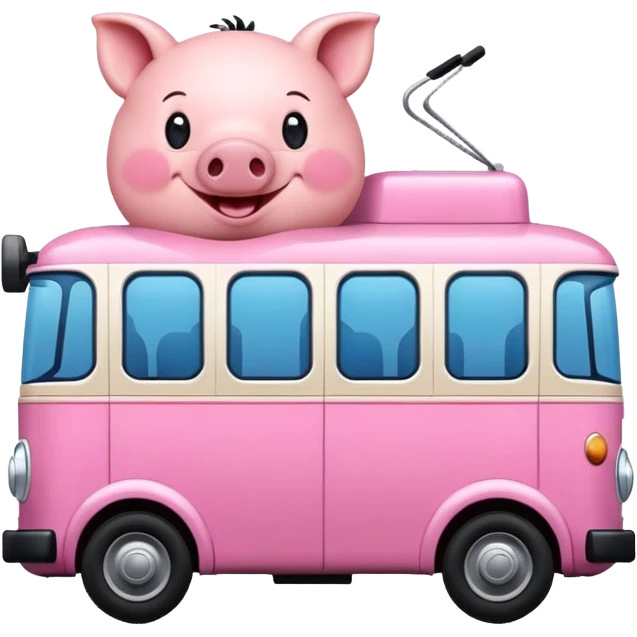 Very happy blue trolleybus with big windows that looks like a pig (the pig is pink) emoji