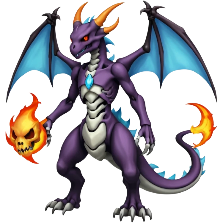Shiny Horned Badass Edgy Gloomy Evil Spectral Dusky Spooky Skeletal Cool Hot Stylish Handsome Duskull-Darkrai-Charizard-Genesect-Fakémon-fusion (full body) emoji