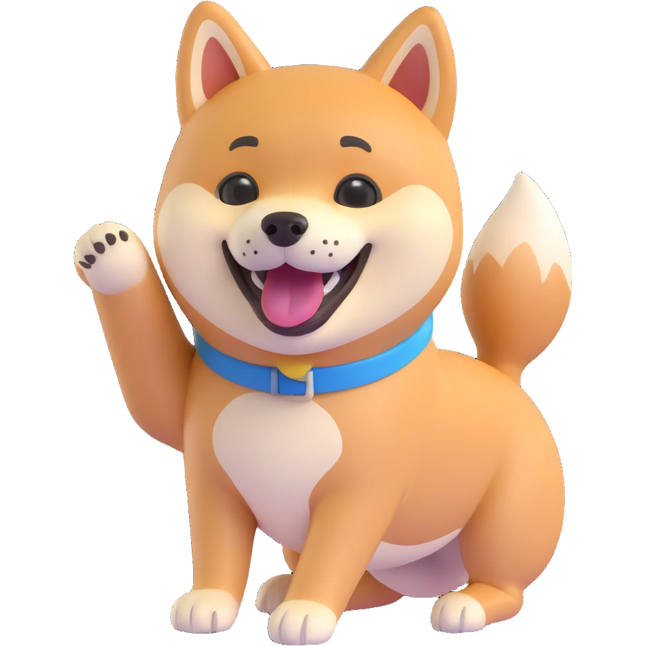 a shiba inu dog laughing, playful expression, simple background emoji