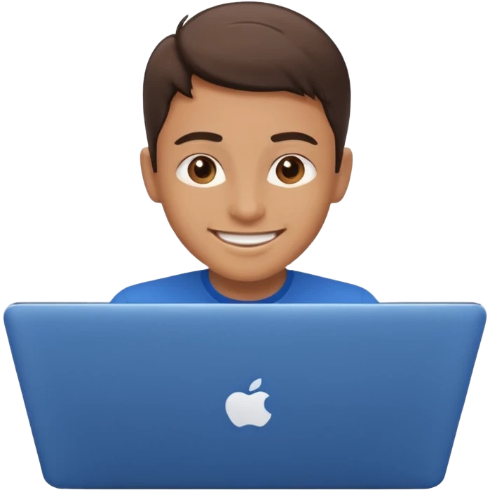 a person smiling while work on a blue laptop emoji