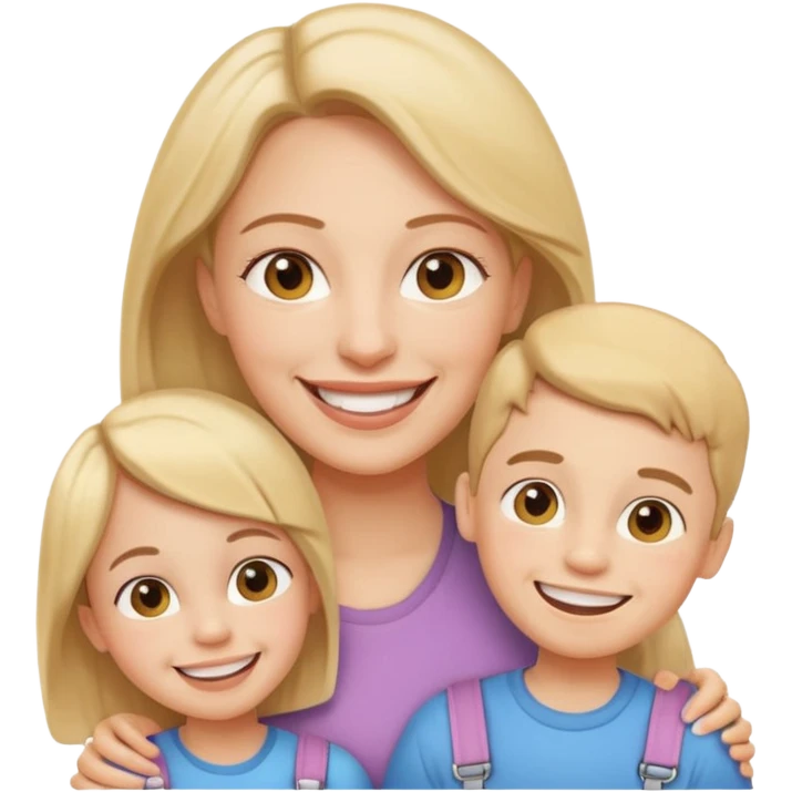 a mother smiling with two kids, all wearing braces, friendly emoji style emoji