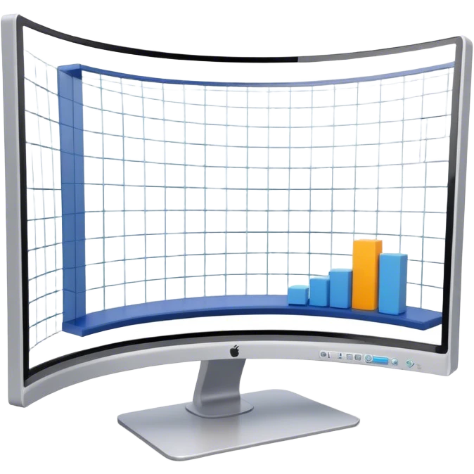 Create an emoji for 3D visualization and modeling. Show a 3D object like room model with grid lines on a big curved monitor. and a modeling tool (e.g., a mouse or stylus). Use modern, professional colors. Do not include any emojis or smiley faces. Make the background transparent. emoji