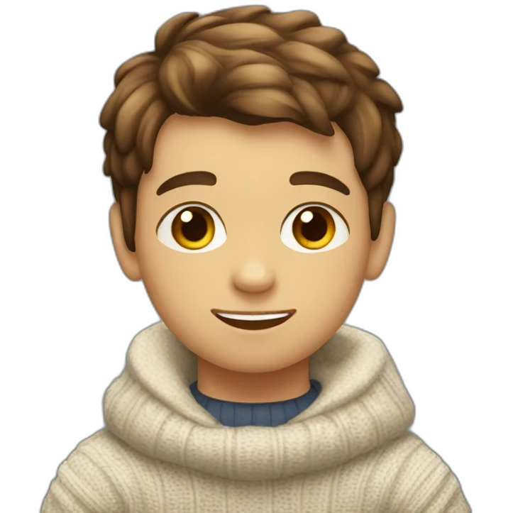 young boy brown hair and eyes with faded haircut sitting in christmas sweather emoji