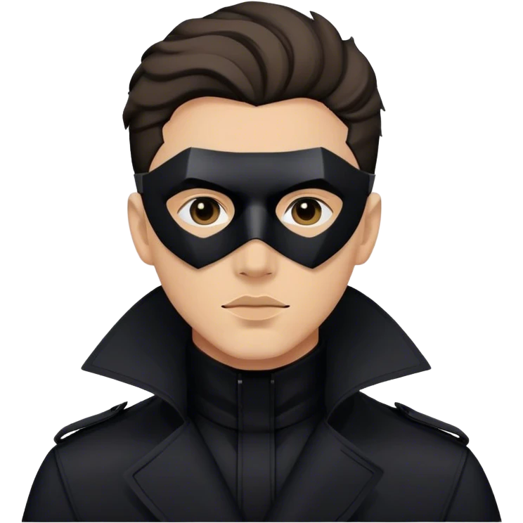man with a black trench coat and a black geometric mask emoji