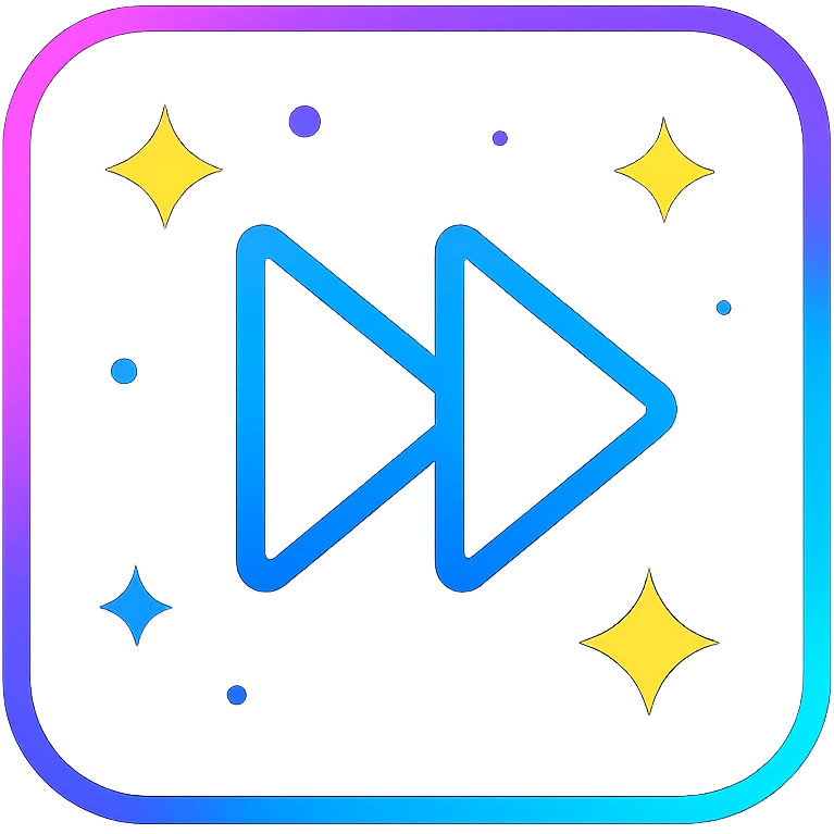 animated next song icon with dark purple, blue, and black base, bright accents, complex gradients, stars, bright neon border, modern clean next song symbol, subtle glowing and moving stars neon effects, sophisticated futuristic style emoji