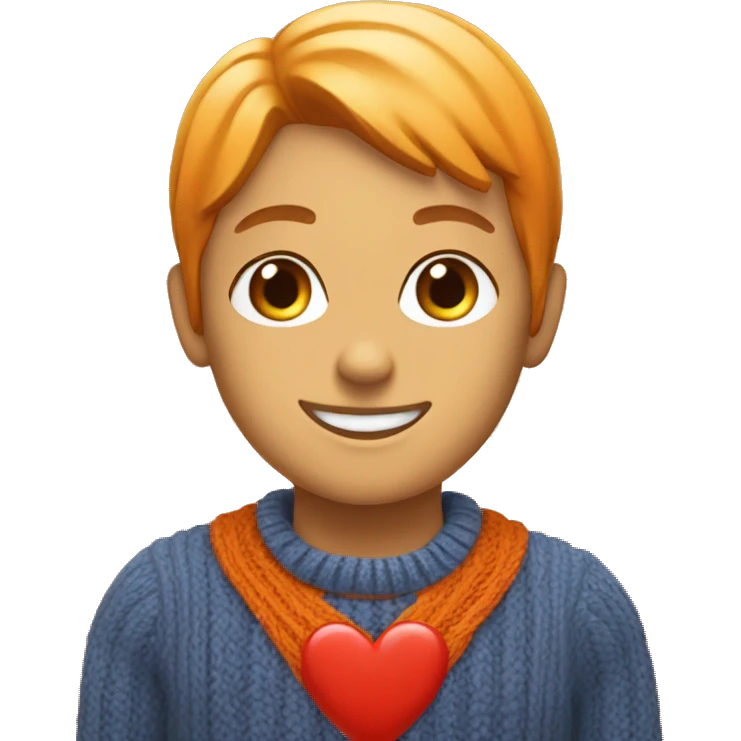 orange sweater with a red heart in the middle emoji