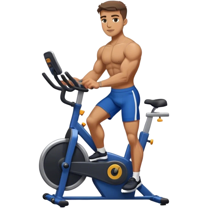buff guy blue shorts black stationary bike emoji