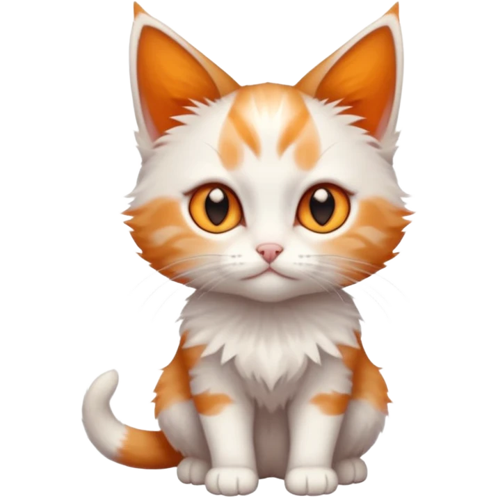 full body of very small + skinny ginger and white kitten with deep orange eyes and triangular shaped face emoji