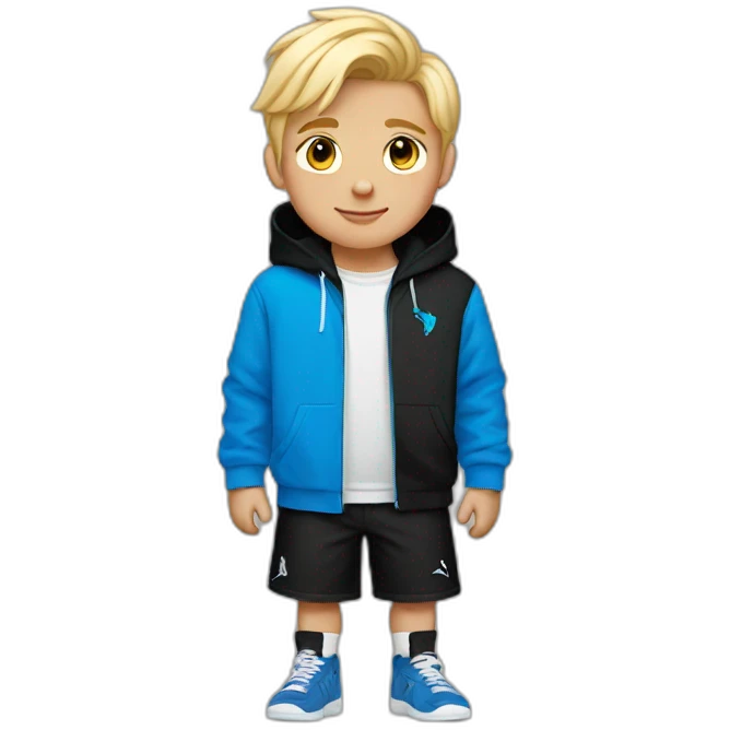 Boy with a black puma hoodie And blue shorts And blonde hair emoji
