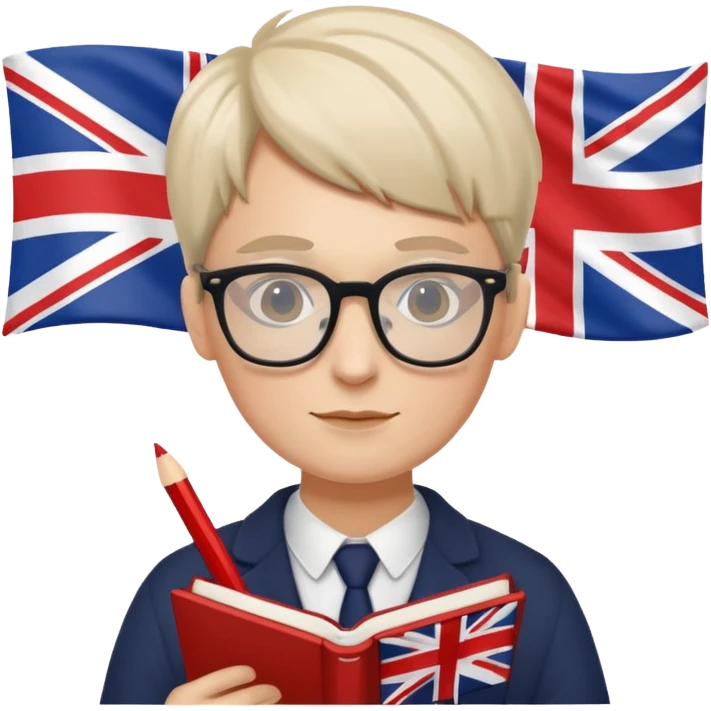 someone who is writing with an UK flag in the background emoji