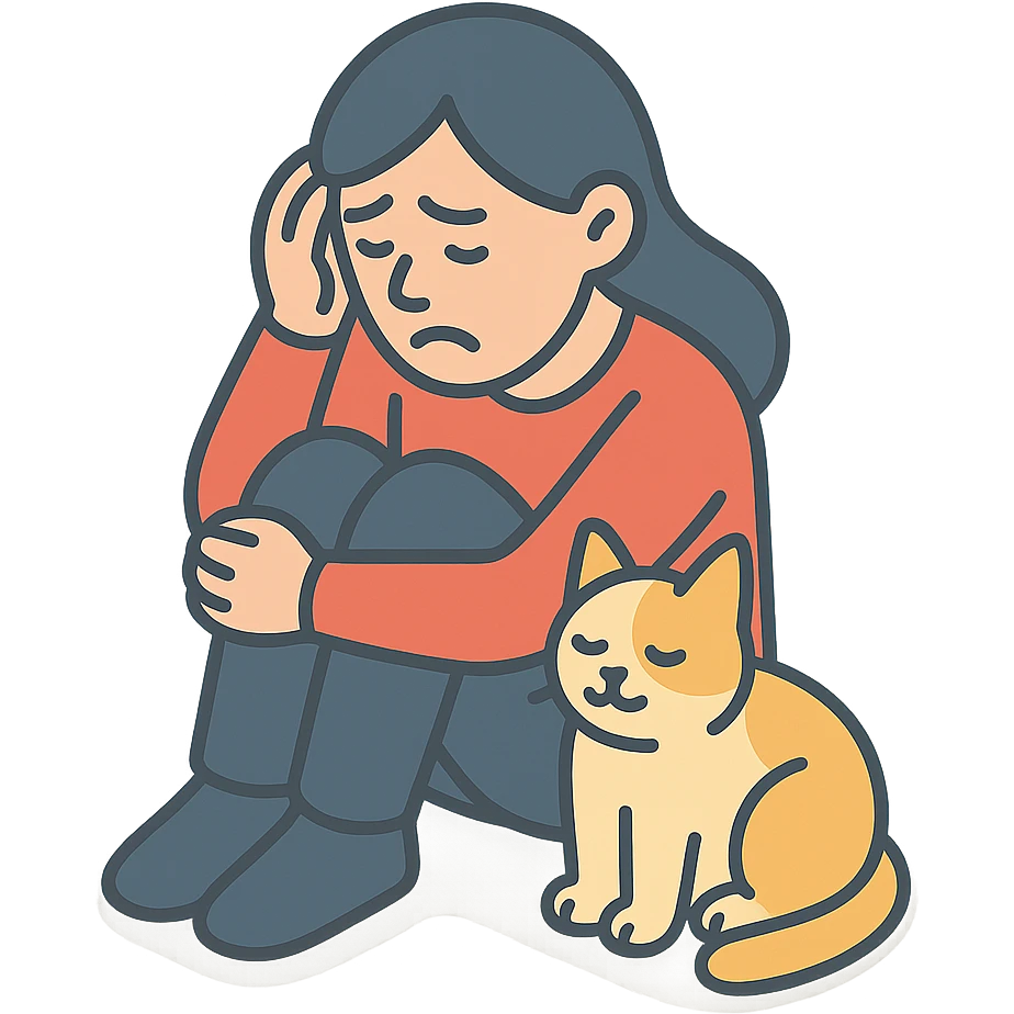 женщина и кошка. Женщина расстроена а кошка спокойна emoji