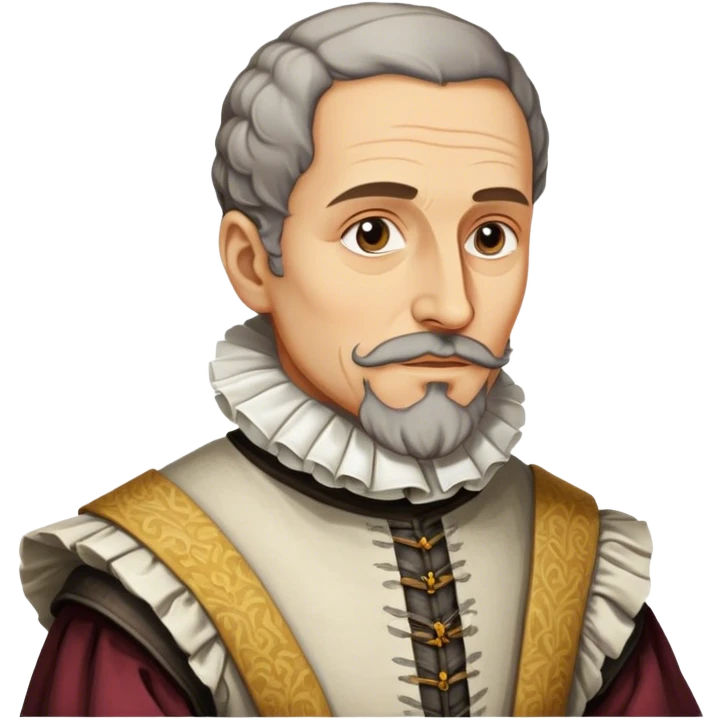 Cinematic Realistic Miguel de Cervantes Portrait Emoji, depicted as a wise thoughtful literary figure in period attire with a reflective gaze, rendered with detailed textures and soft historical lighting that captures his enduring literary legacy. emoji