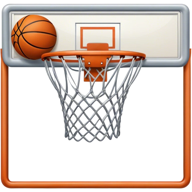 Cinematic Realistic image of a basketball hoop with a detailed metal rim and intricately woven net, captured in dynamic lighting that evokes the charged atmosphere of a competitive court emoji