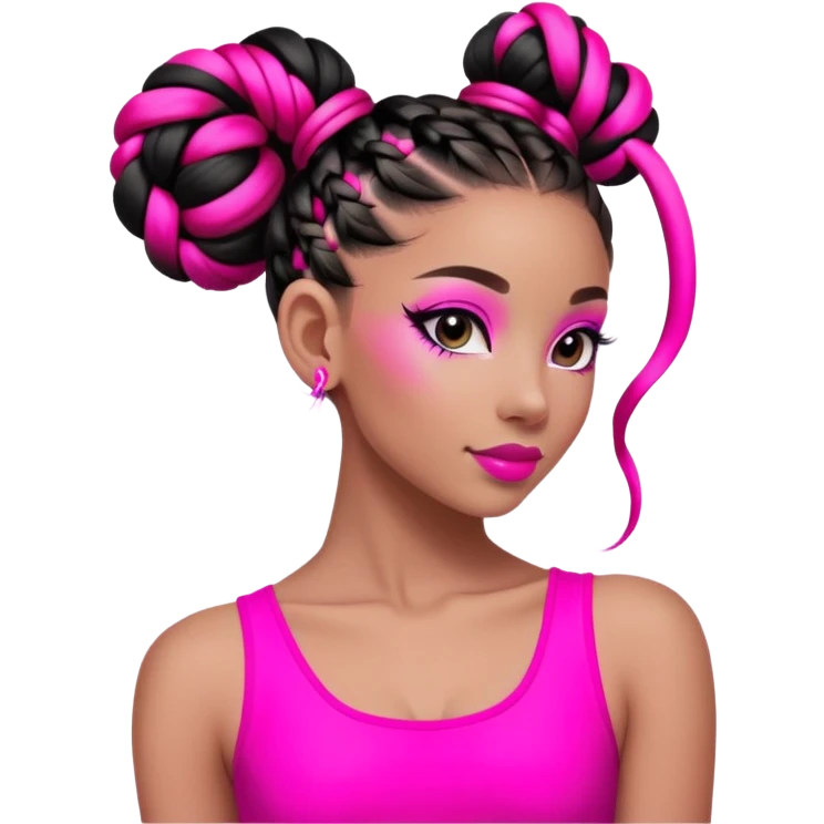 "A dancer in a black and neon pink outfit with a beautifully braided bun." emoji