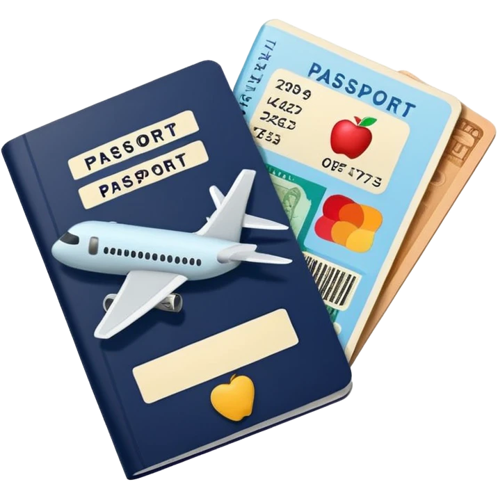 passport with airplane tickets sticking out, Apple emoji style, colors #173e12 and #c1a793, no text, simple shapes emoji