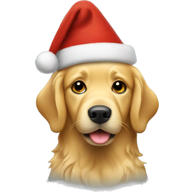 Golden retriever with Christmas hat emoji