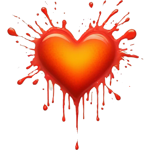 bleeding red heart glowing red-orange with splatter emoji