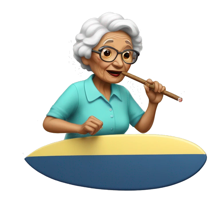 abuela surfeando con un cigarro emoji