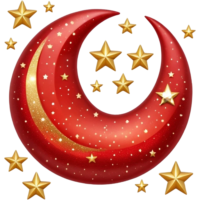 Beautiful sparkly glittery shiny pretty red crescent and stars scenery emoji