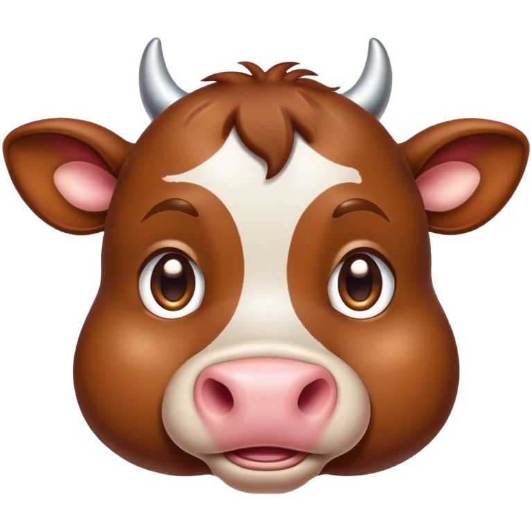 Cinematic Cute Brown Cow Portrait Emoji, Head tilted playfully and inquisitively, featuring a glossy, rich brown hide with a natural sheen, round, sparkling brown eyes filled with gentle curiosity, Simplified yet irresistibly adorable features, highly detailed, glowing with a warm, friendly glow, high shine, affectionate and serene, stylized with a touch of country charm, bright and endearing, soft glowing outline, capturing the essence of a mischievous yet loving cow, so playful it feels like it could moo out of the screen and into your arms! emoji