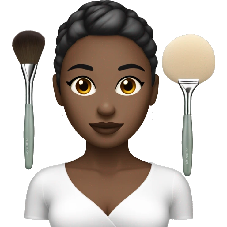 white girl with dark hair and bun apply spa facial mask all over face with brush emoji
