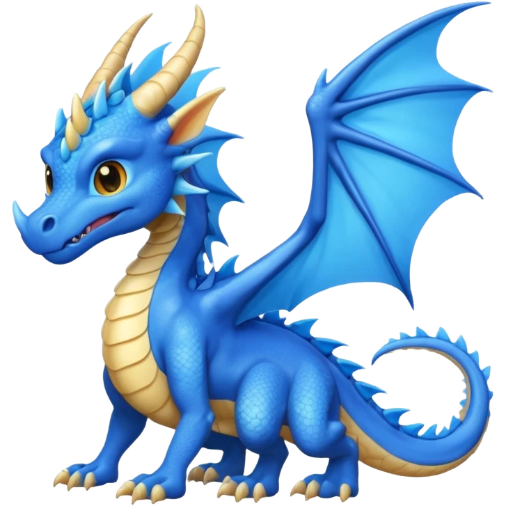 Hydra emoji – full body, blue dragon-like creature, 3 heads, wings, 4 legs, tail, slight side angle, cute emoji style, no background
 emoji