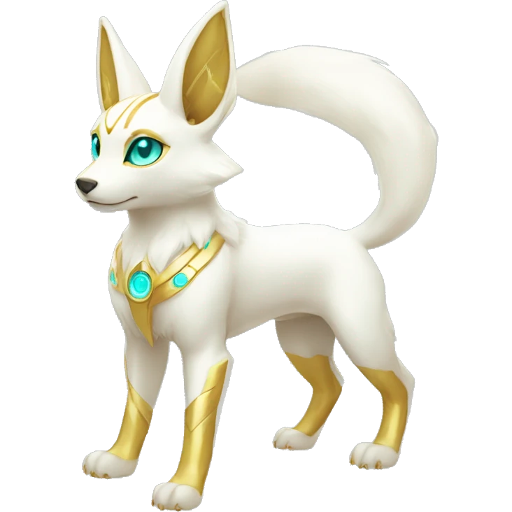 Shiny White Angelic Electric Albino Umbreon. cyan eyes and cyan markings. Golden Anubis-rings. full body emoji