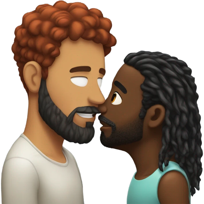 Man with red hair kisses black man with beard and short dreads  emoji