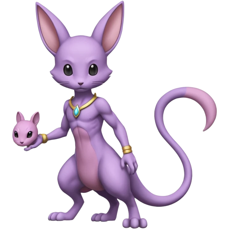 Pastel dull greyish anthropomorphic digitigrade Beerus-Mewtwo-Venom-Minccino-fusion-animal-ET-species-creature, full body  emoji