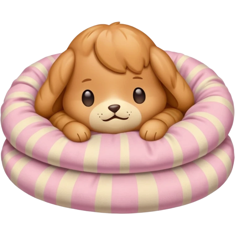 Caramel toy puddle sleeping inside a light pink and beige blanket emoji