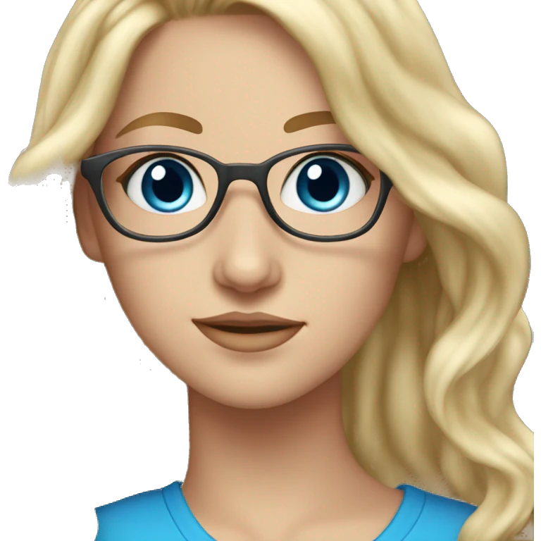 White Girl with wavy blonde long hair, blue eyes and glasses emoji