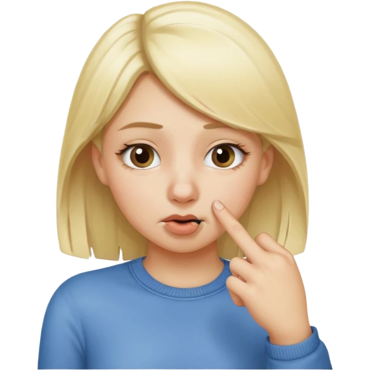 white blonde girl holding onto her nose with her index finger and thumb because something stinks  emoji