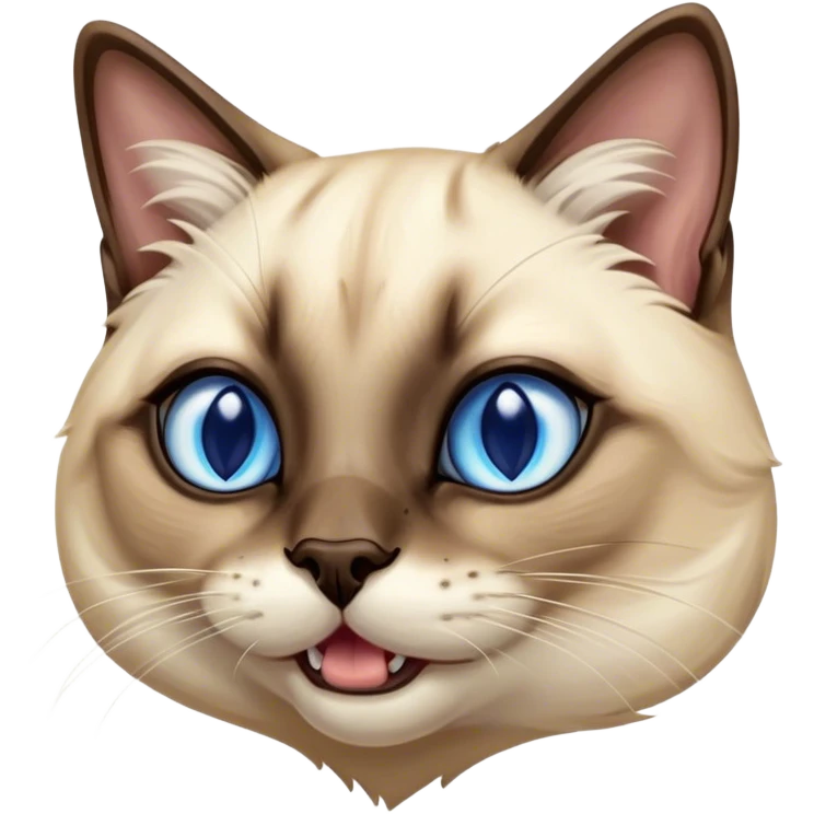 Cinematic Cute Yawning Siamese Cat Portrait Emoji, Head tilted slightly with a dramatic, wide-open yawn, sleek cream-colored fur with contrasting dark points on the ears, face, paws, and tail, piercing sapphire-blue eyes that are barely open, Simplified yet irresistibly adorable features, highly detailed, glowing with a soft, cozy glow, high shine, relaxed yet expressive, stylized with a touch of whimsy, bright and endearing, soft glowing outline, capturing the essence of a sleepy yet affectionate kitty, so drowsy it feels like it could stretch right out of the screen and curl up for a nap! emoji